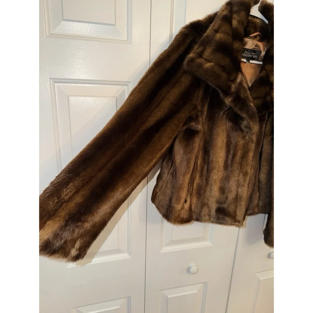 Donna Salyers Fabulous Furs Brown Faux Mink Fur Coat Size Large Glamour Mob Wife
